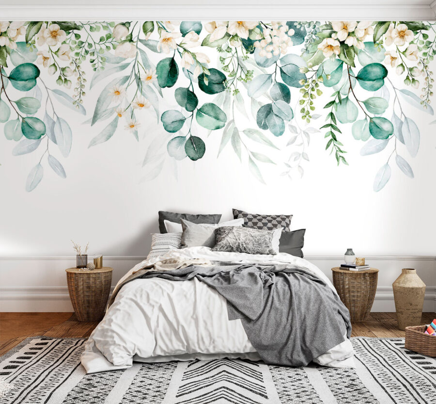 Watercolor painting of flowers and leaves Watercolor painting of flowers and leaves