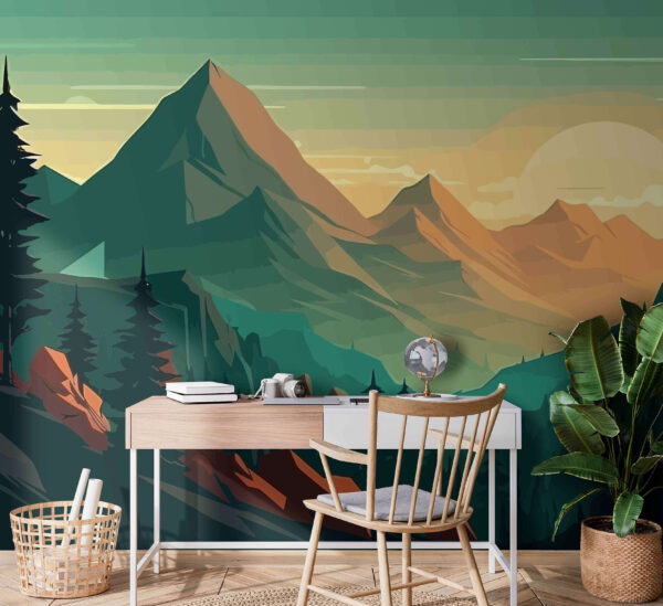 A landscape of mountains and trees A landscape of mountains and trees