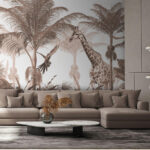 Wall murals Giraffes and a parrot in a forest