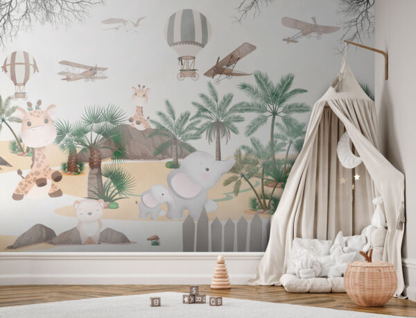 Wall mural of animals and airplanes Wall mural of animals and airplanes