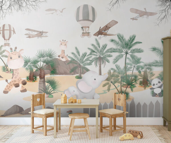 Wall mural of animals and airplanes Wall mural of animals and airplanes