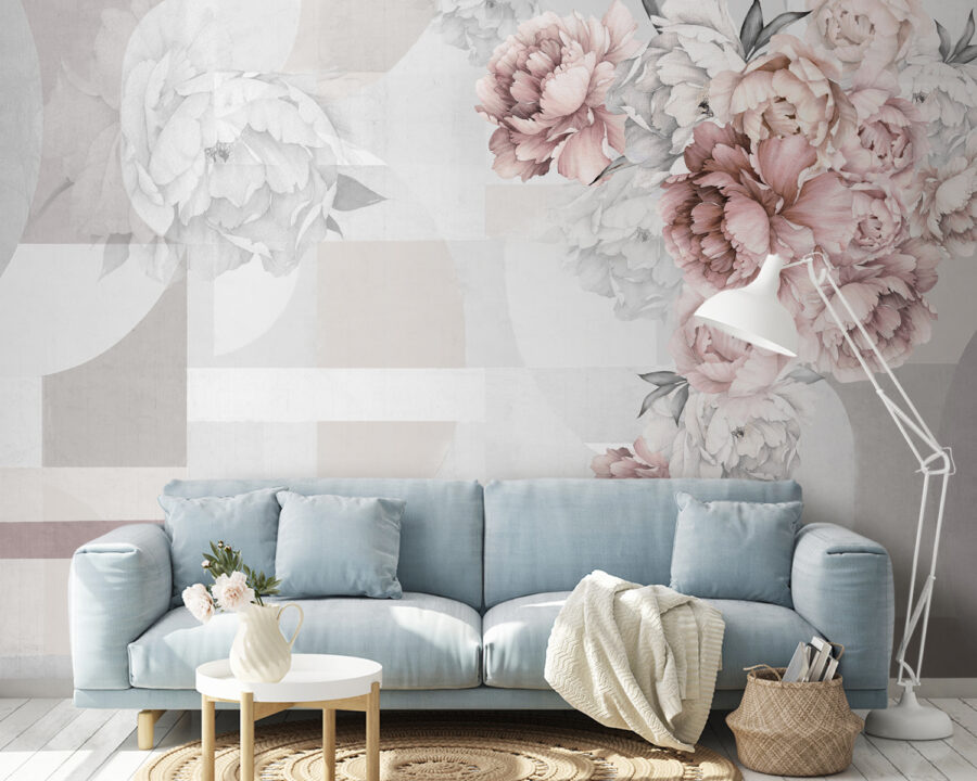Soft florals complementing abstract shapes. Soft florals complementing abstract shapes.