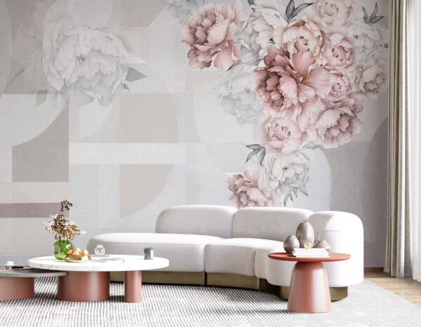 Soft florals complementing abstract shapes. Soft florals complementing abstract shapes.