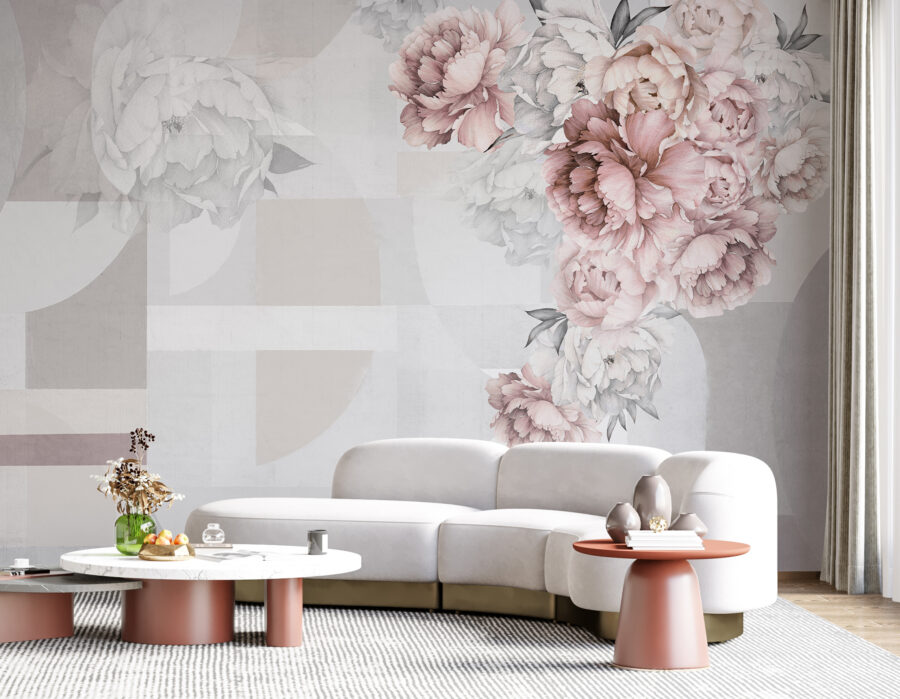 Soft florals complementing abstract shapes. Soft florals complementing abstract shapes.
