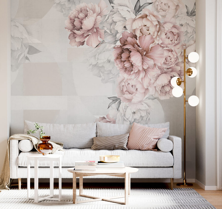 Soft florals complementing abstract shapes. Soft florals complementing abstract shapes.