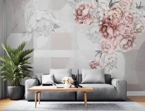 Soft florals complementing abstract shapes. Soft florals complementing abstract shapes.