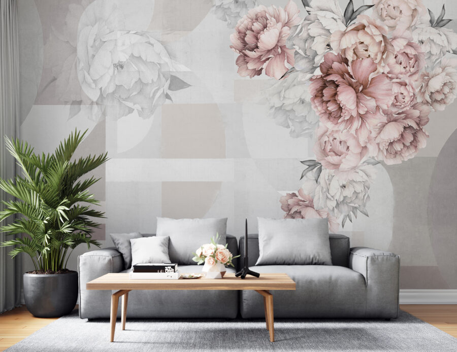 Soft florals complementing abstract shapes. Soft florals complementing abstract shapes.