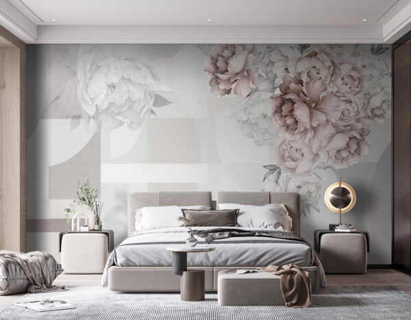 Soft florals complementing abstract shapes. Soft florals complementing abstract shapes.