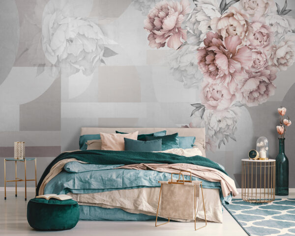 Soft florals complementing abstract shapes. Soft florals complementing abstract shapes.