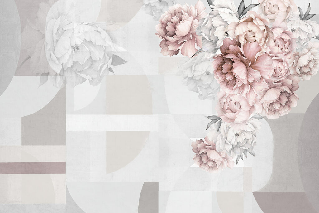 Soft florals complementing abstract shapes. Soft florals complementing abstract shapes.