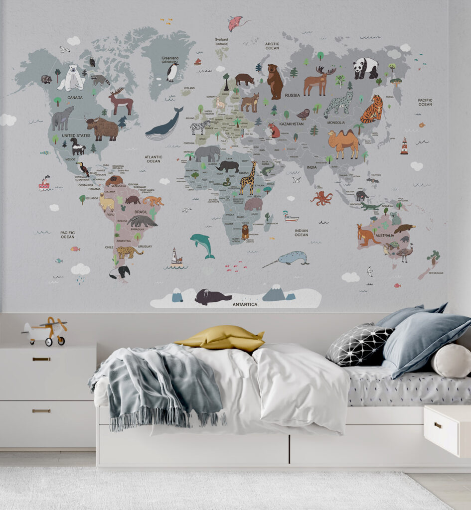 Map of the world with animals Map of the world with animals
