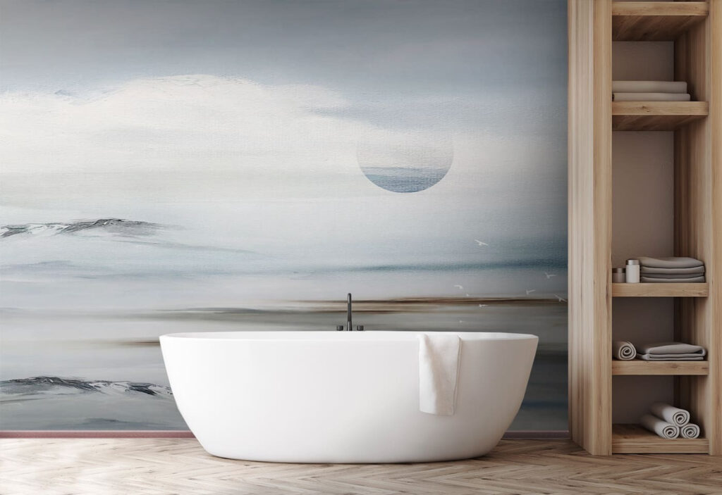 A landscape with birds flying over the horizon A landscape with birds flying over the horizon