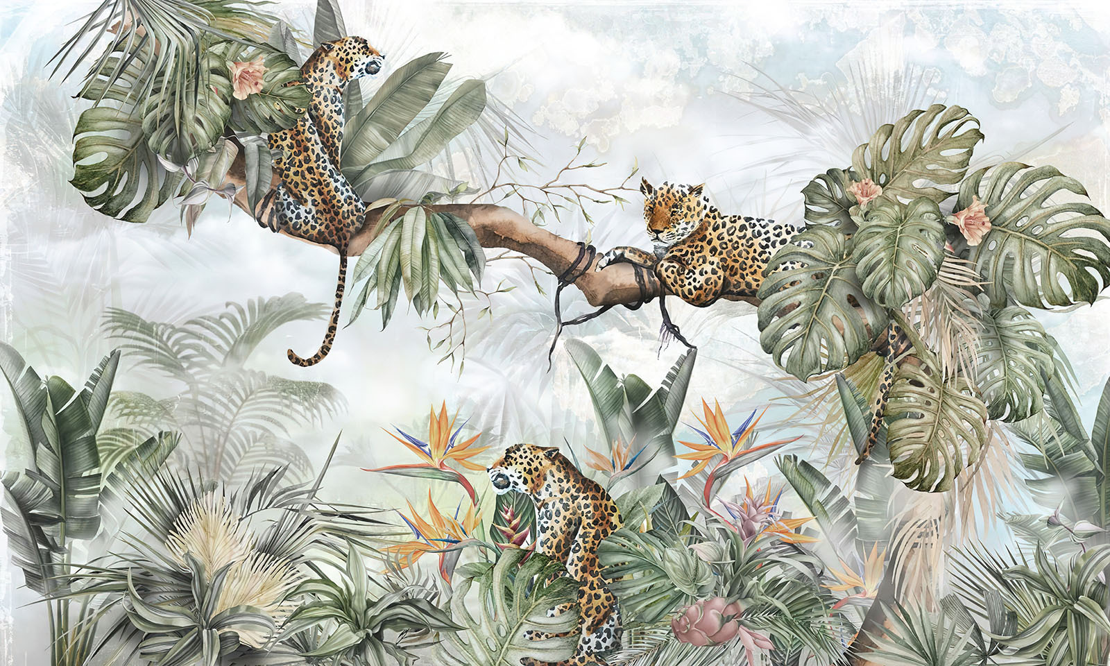 Painting of a group of cheetahs on a tree branch Painting of a group of cheetahs on a tree branch