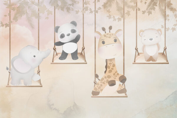 Group of animals on swings Group of animals on swings