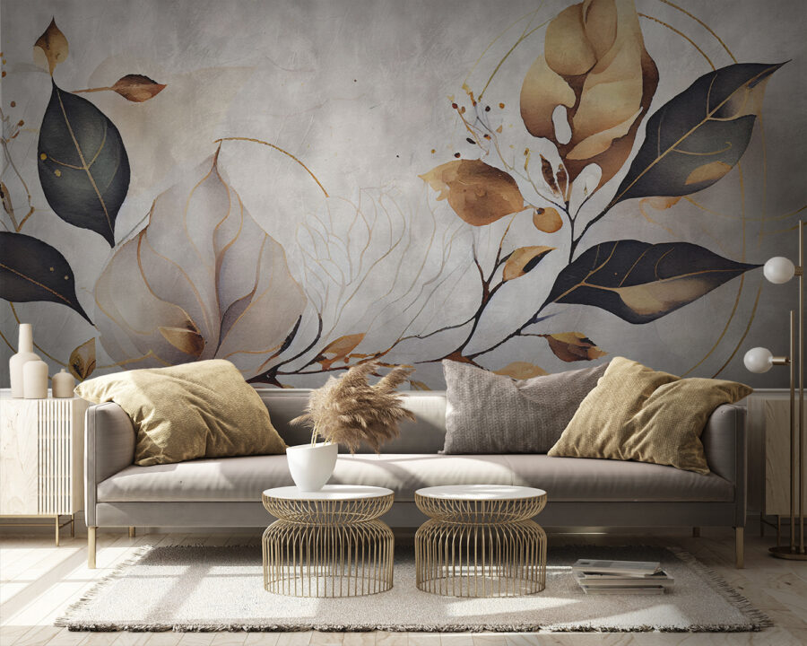 Wall murals Elegant leaves dance in soft hues.