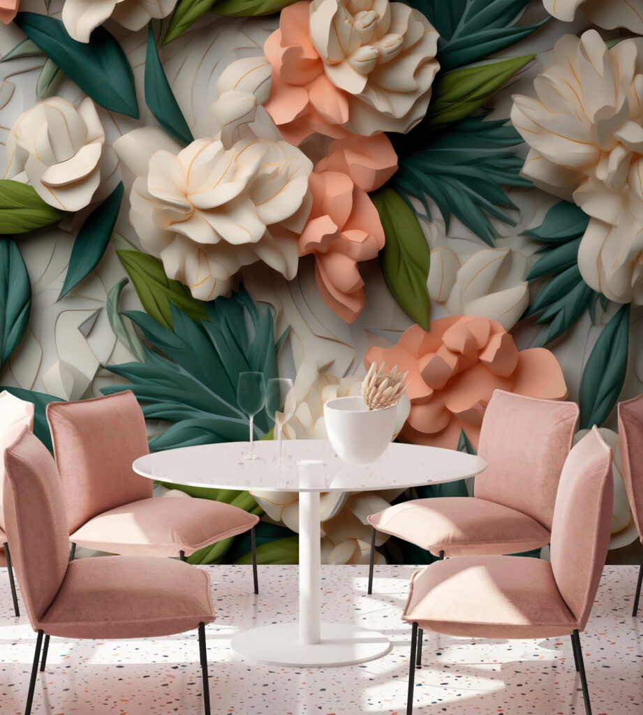 Delicate flowers with lush greenery