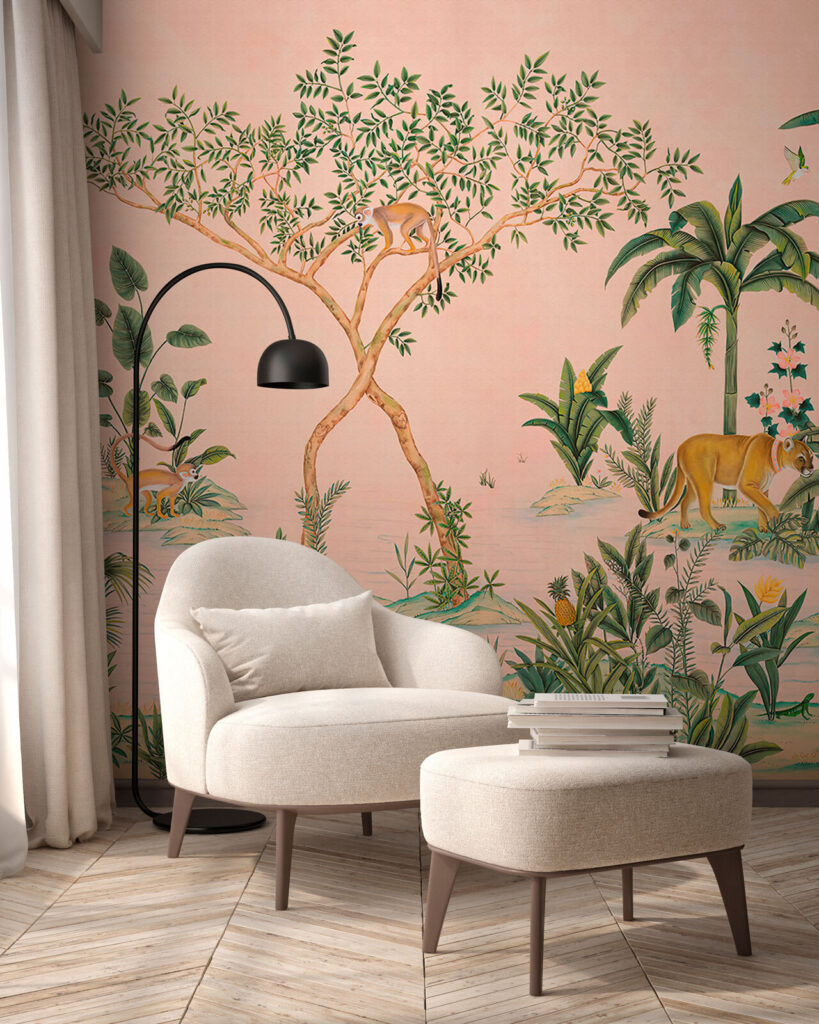 Wallpaper with animals and trees