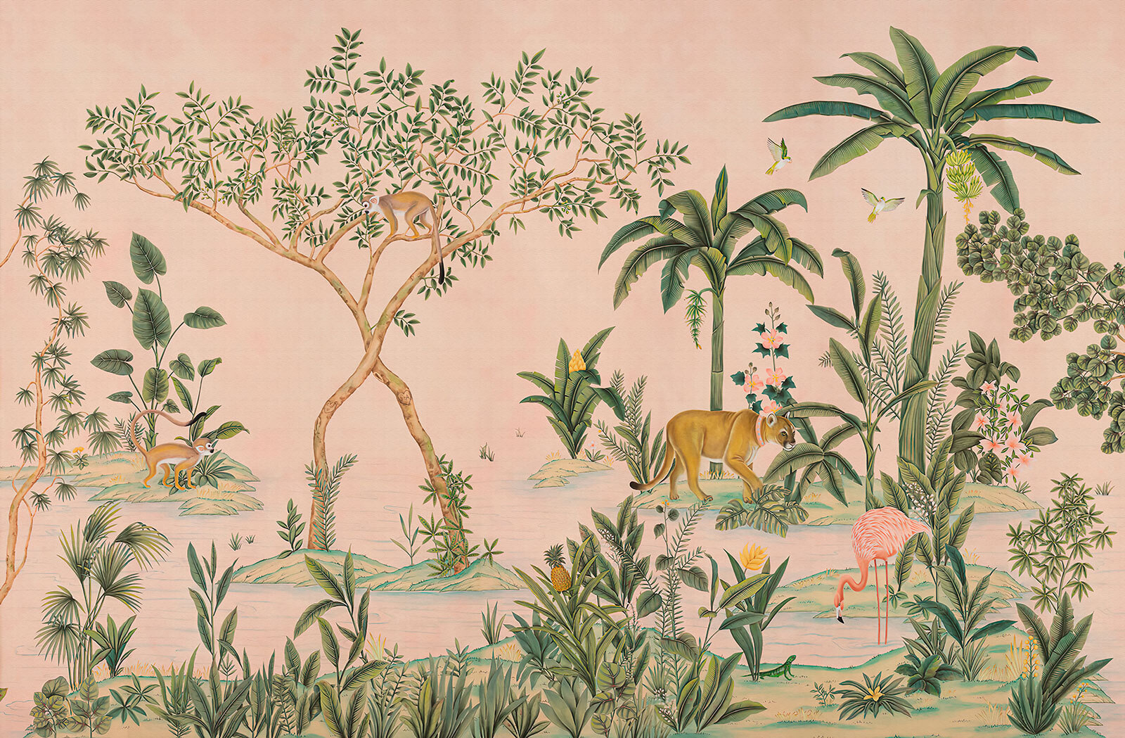 Wallpaper with animals and trees