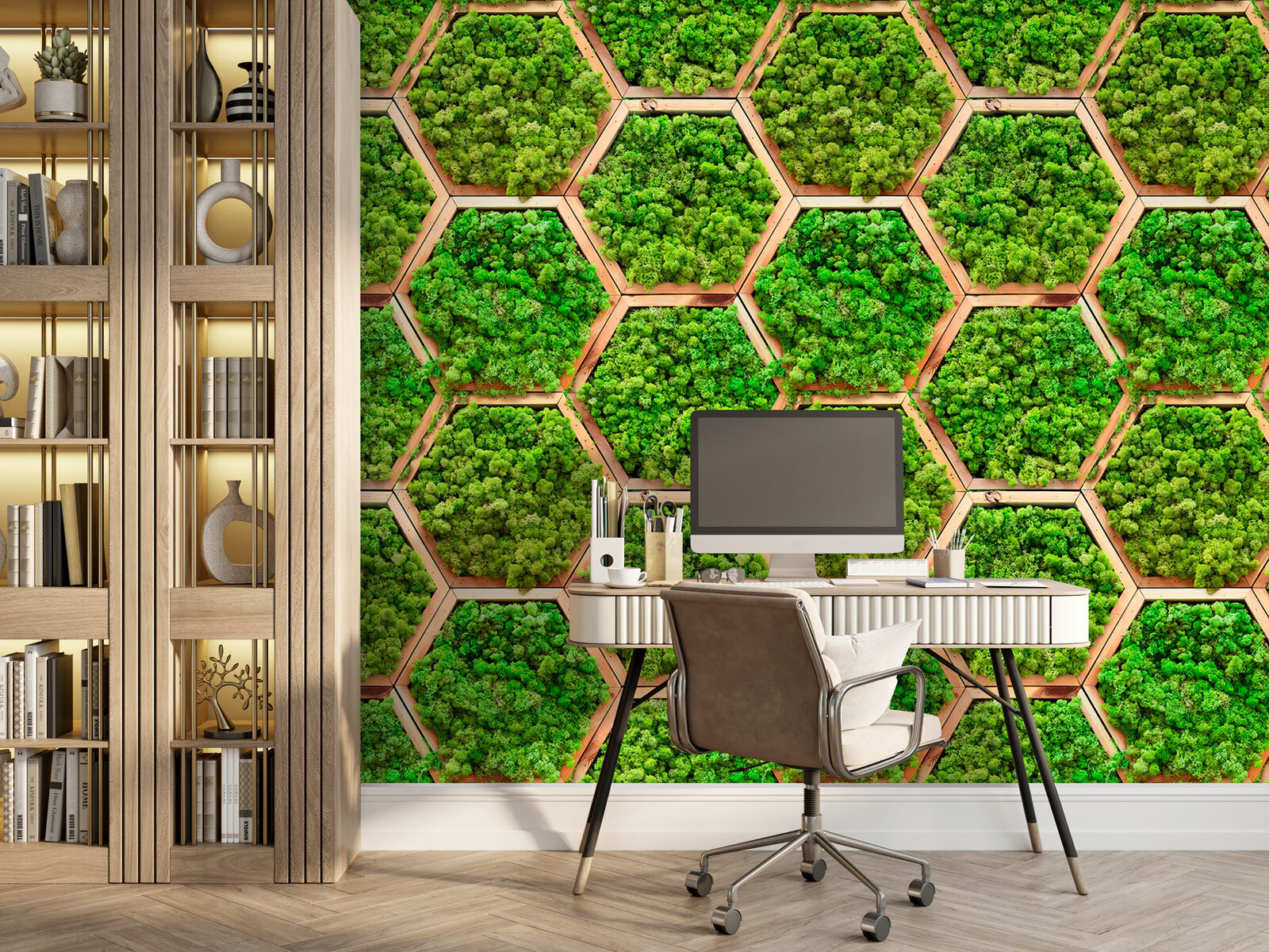 Wall of plants in hexagons Wall of plants in hexagons