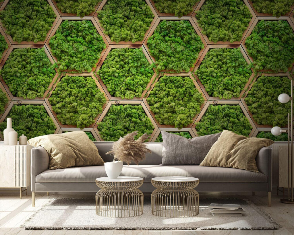 Wall of plants in hexagons Wall of plants in hexagons