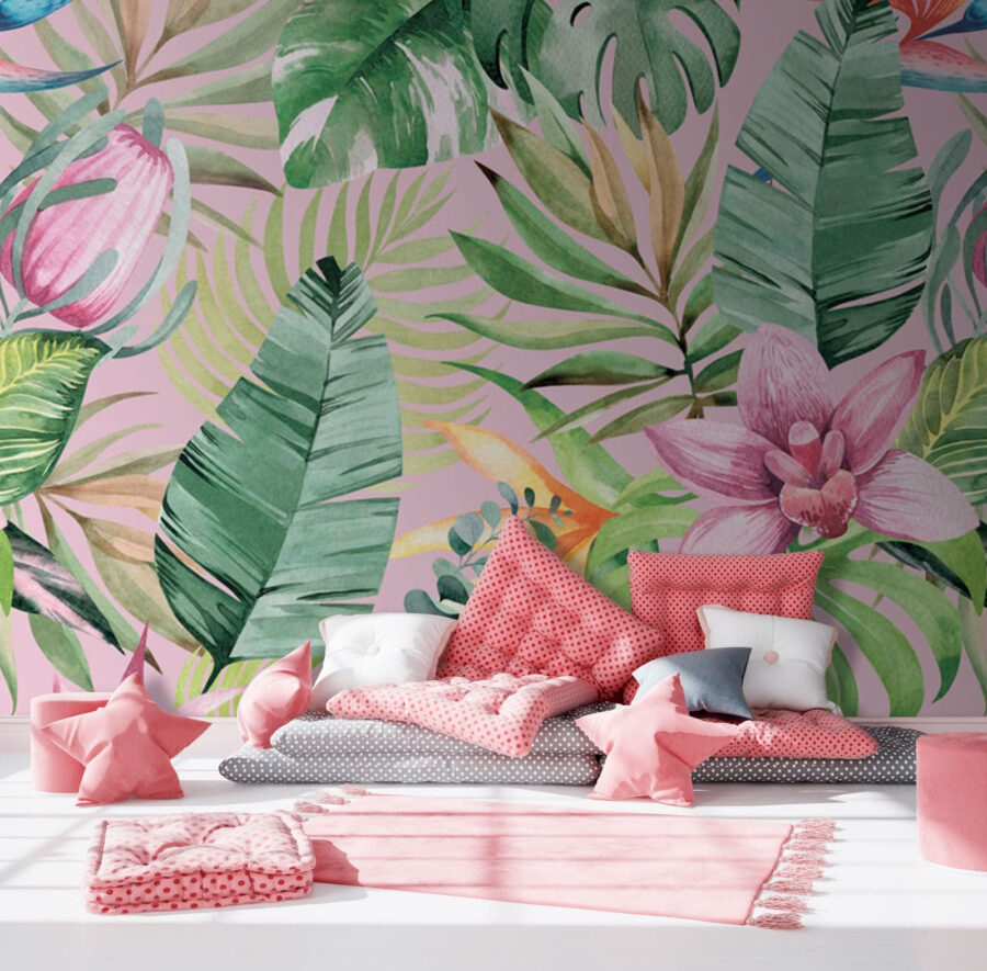 Pattern of tropical leaves and flowers Pattern of tropical leaves and flowers