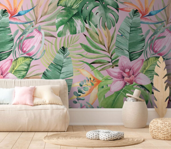 Pattern of tropical leaves and flowers Pattern of tropical leaves and flowers
