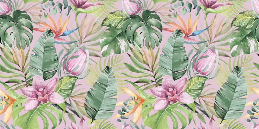 Pattern of tropical leaves and flowers Pattern of tropical leaves and flowers
