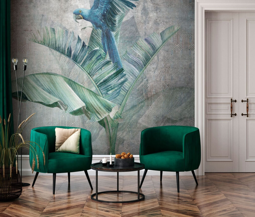 Blue parrot on a banana leaf Blue parrot on a banana leaf