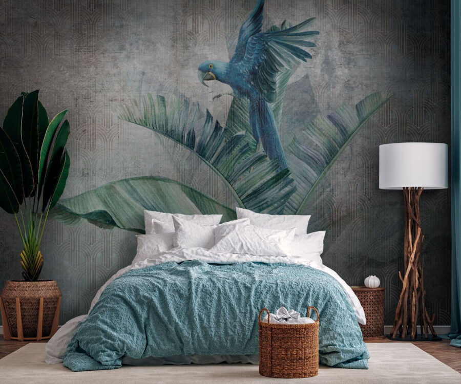 Blue parrot on a banana leaf Blue parrot on a banana leaf