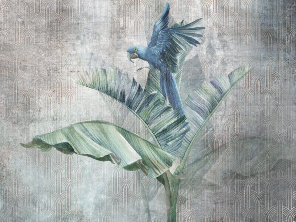Blue parrot on a banana leaf Blue parrot on a banana leaf