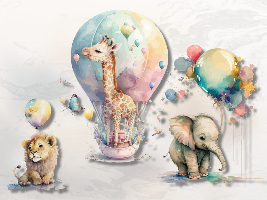 Group of animals with balloons