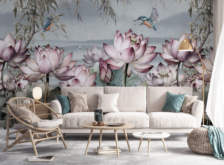 Painting of flowers and a bird Painting of flowers and a bird
