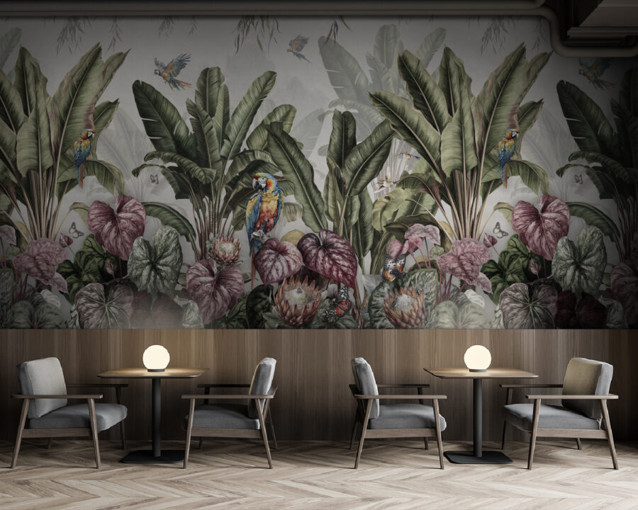 Wall murals Wallpaper with tropical plants and birds - Image 6
