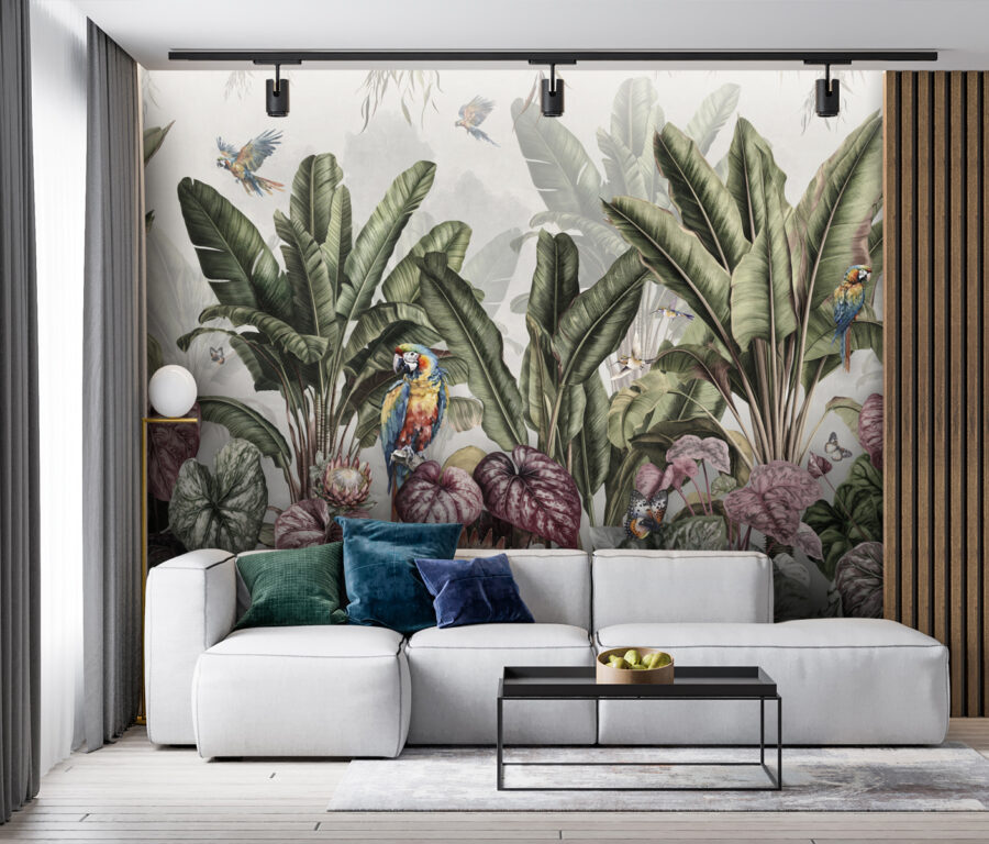 Wall murals Wallpaper with tropical plants and birds - Image 5