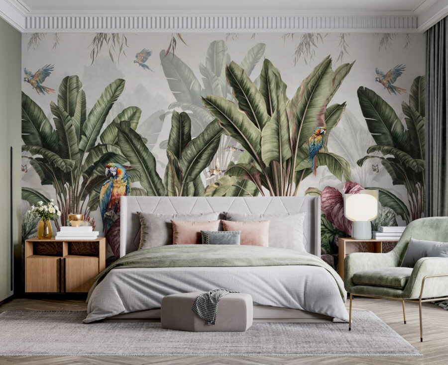 Wall murals Wallpaper with tropical plants and birds - Image 2