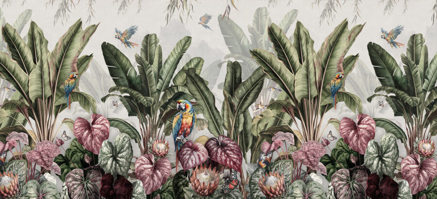 Wall murals Wallpaper with tropical plants and birds - Image 7