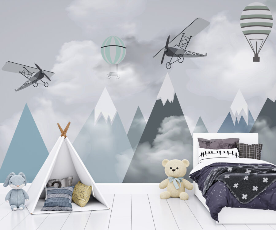 Wall murals Helicopter flying over mountains - Image 5