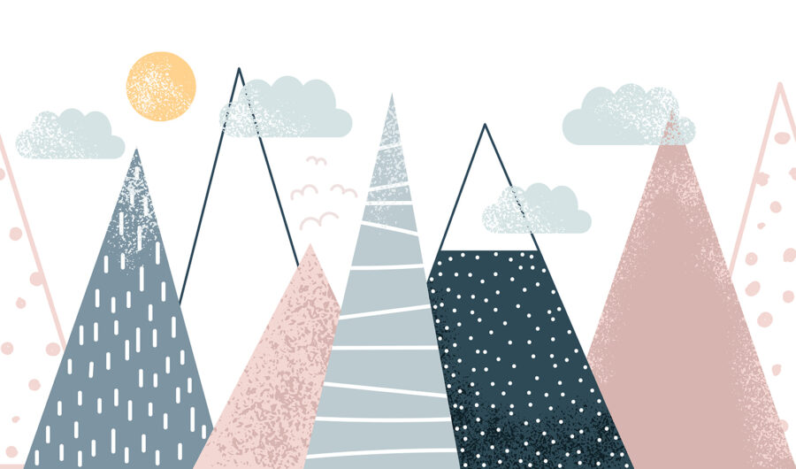Group of mountains with trees and clouds
