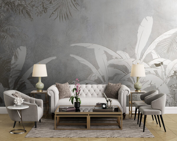 White and grey wallpaper with plants White and grey wallpaper with plants