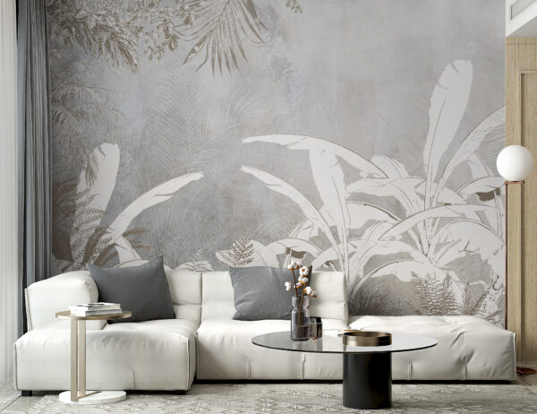 White and grey wallpaper with plants White and grey wallpaper with plants