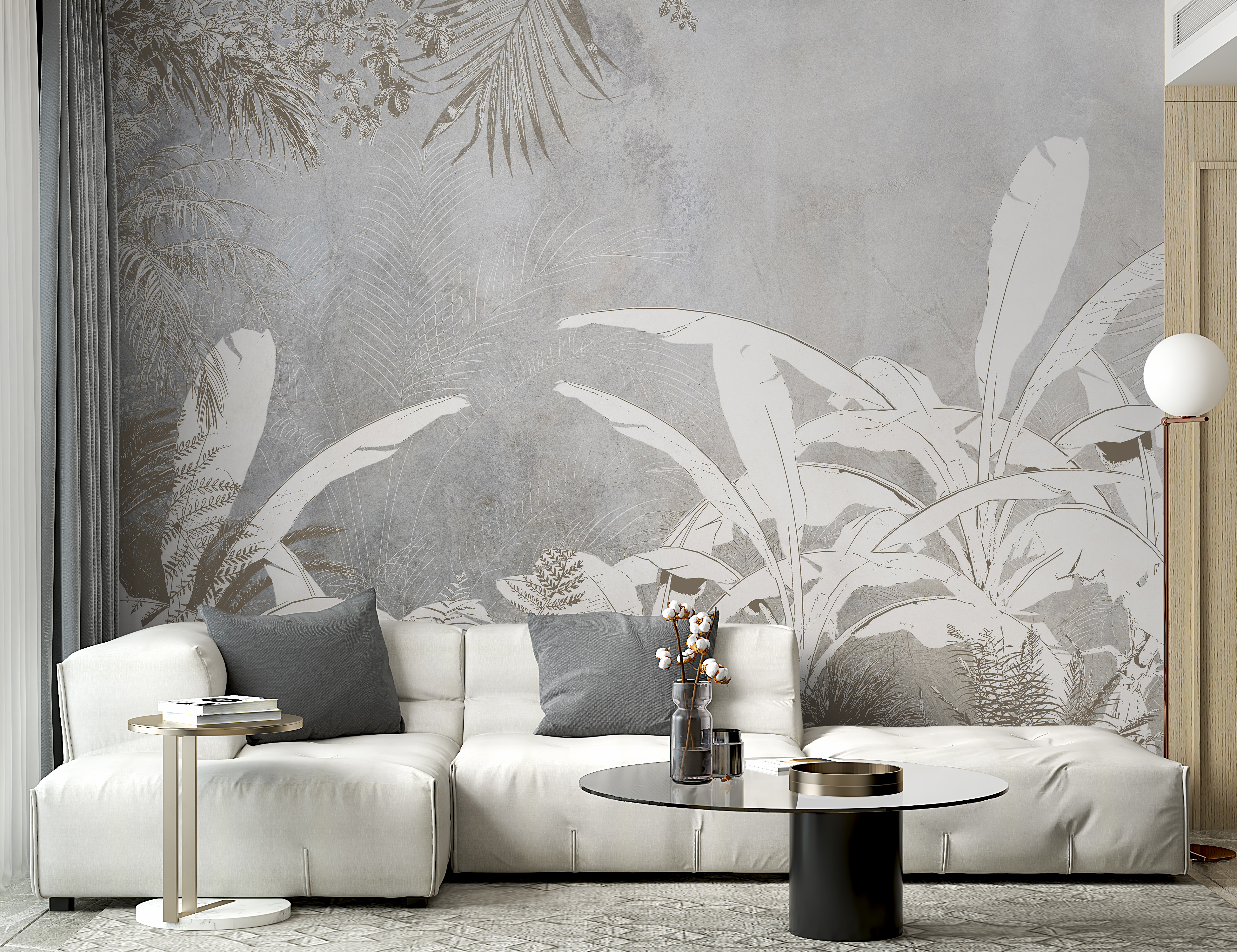 White and grey wallpaper with plants u95364pig2m - White and grey wallpaper with plants - tegory