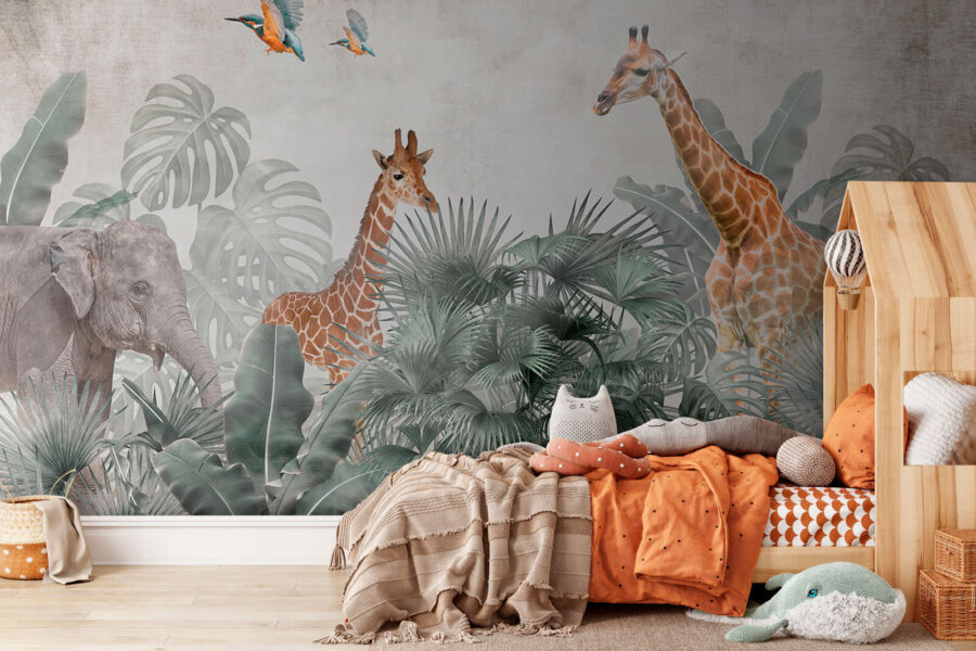 Group of giraffes in a forest