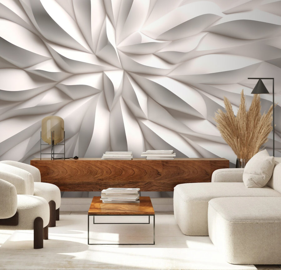 Wall murals White textured surface with wavy lines - Image 3
