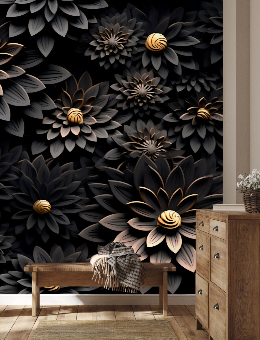 Elegant monochrome blooms with metallic centers