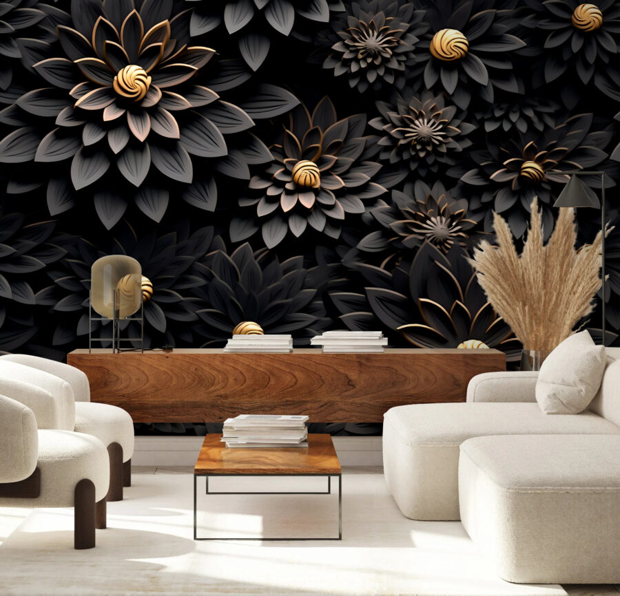 Elegant monochrome blooms with metallic centers