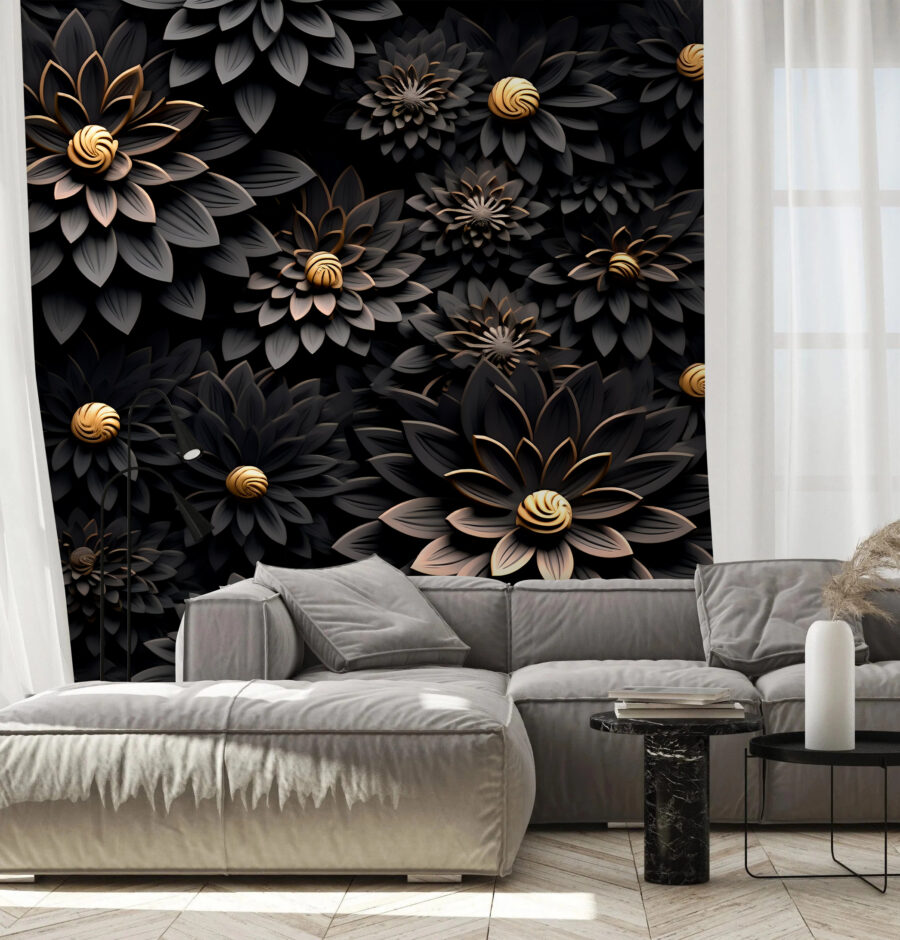 Elegant monochrome blooms with metallic centers