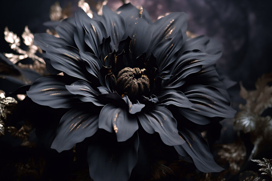 Elegant noir bloom shimmers in dark.