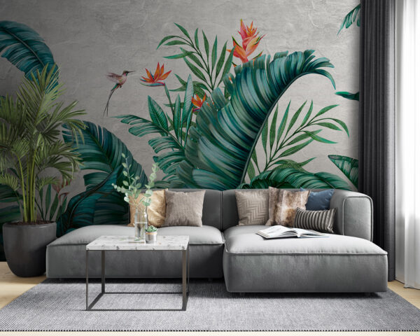 Tropical foliage with vibrant flowers. Tropical foliage with vibrant flowers.