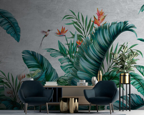 Tropical foliage with vibrant flowers. Tropical foliage with vibrant flowers.