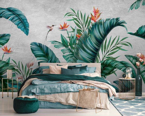 Tropical foliage with vibrant flowers. Tropical foliage with vibrant flowers.